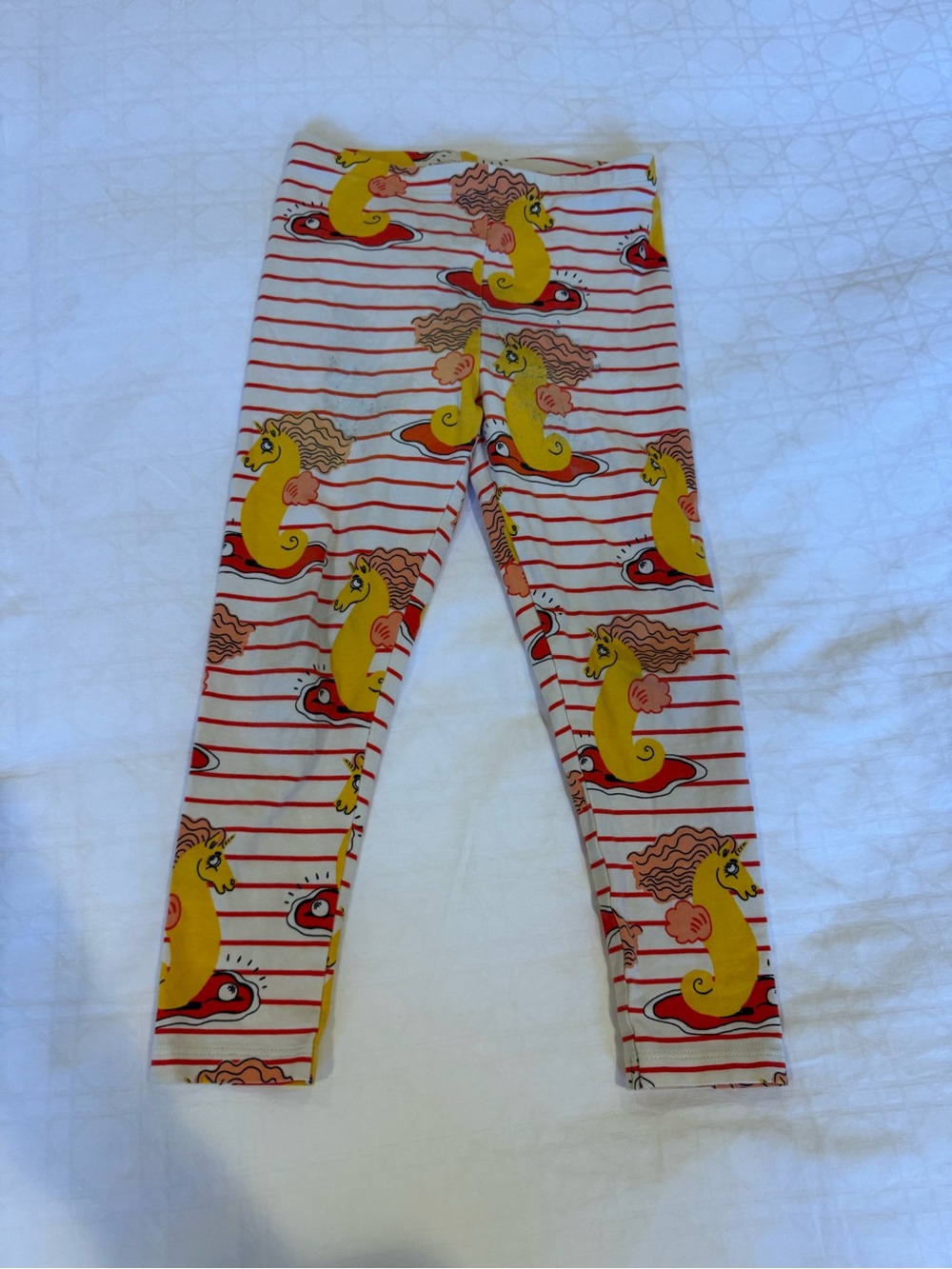 Mini Rodini Kids Striped Seahorse Leggings Yellow/Red size 1.5-3 years